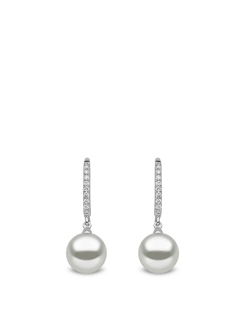 18K White Gold Pearl Earrings With Diamonds