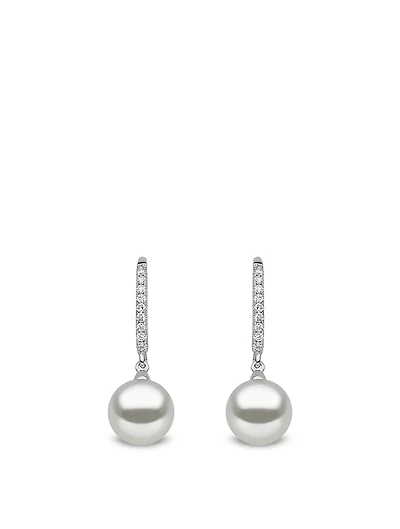 18K White Gold Pearl Earrings With Diamonds