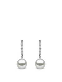 18K White Gold Pearl Earrings With Diamonds