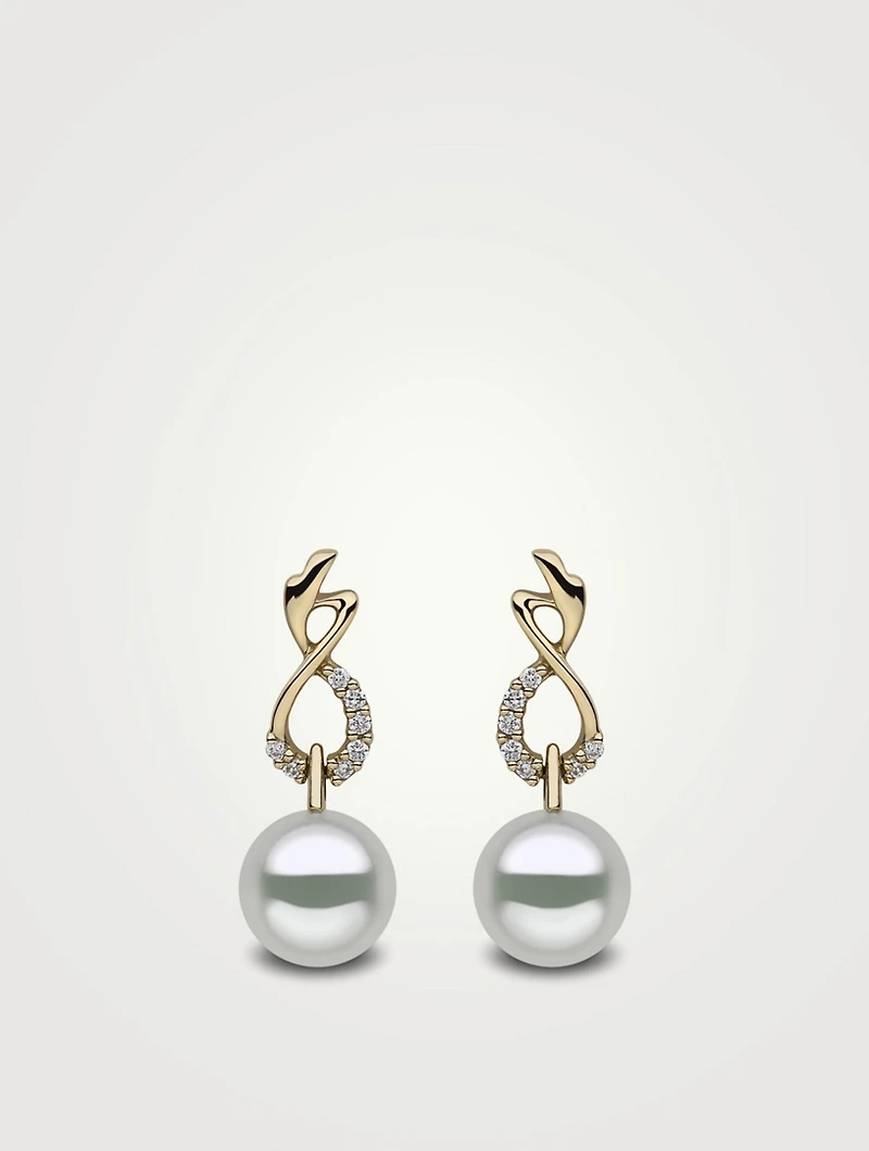 18K Gold Australian South Sea Pearl Earrings With Diamonds