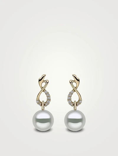 18K Gold Australian South Sea Pearl Earrings With Diamonds