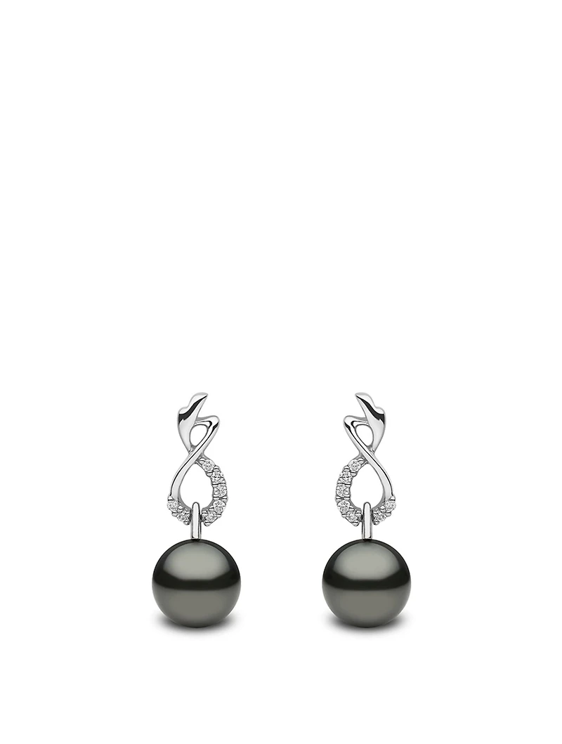 18K White Gold Tahitian Pearl Earrings With Diamonds