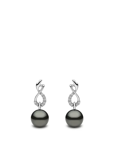 18K White Gold Tahitian Pearl Earrings With Diamonds