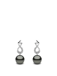 18K White Gold Tahitian Pearl Earrings With Diamonds