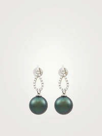 18K White Gold Tahitian Pearl Earrings With Diamonds