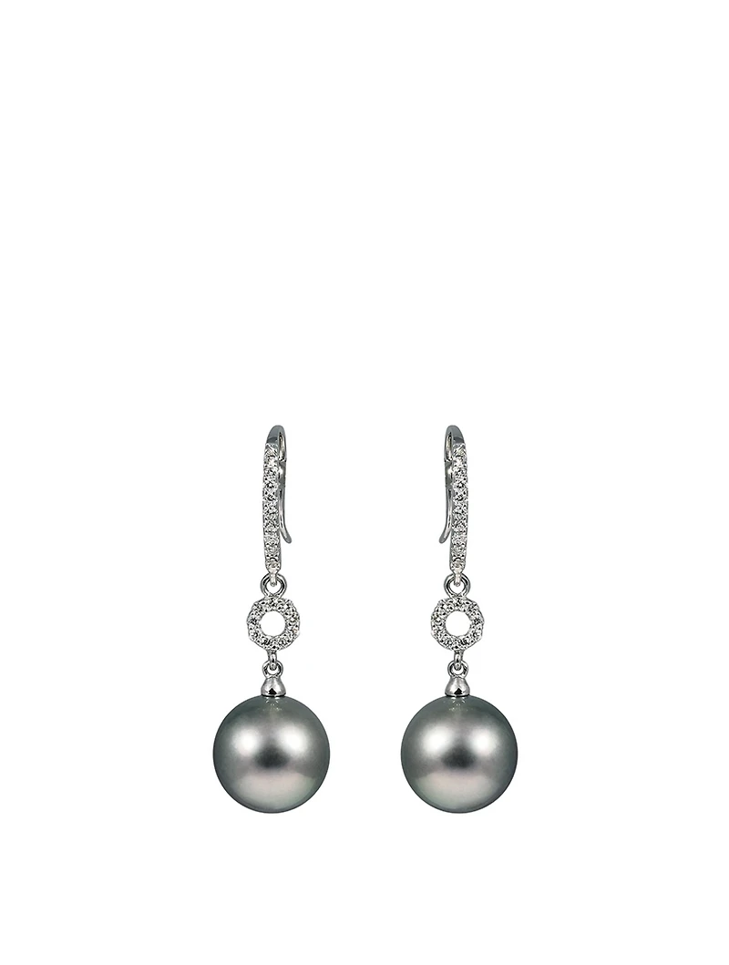 18K White Gold Tahitian Pearl Earrings With Diamonds