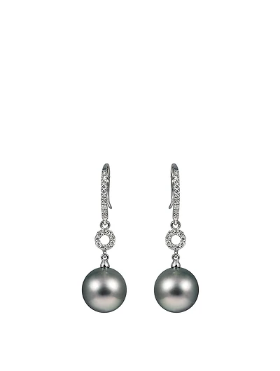 18K White Gold Tahitian Pearl Earrings With Diamonds