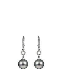 18K White Gold Tahitian Pearl Earrings With Diamonds