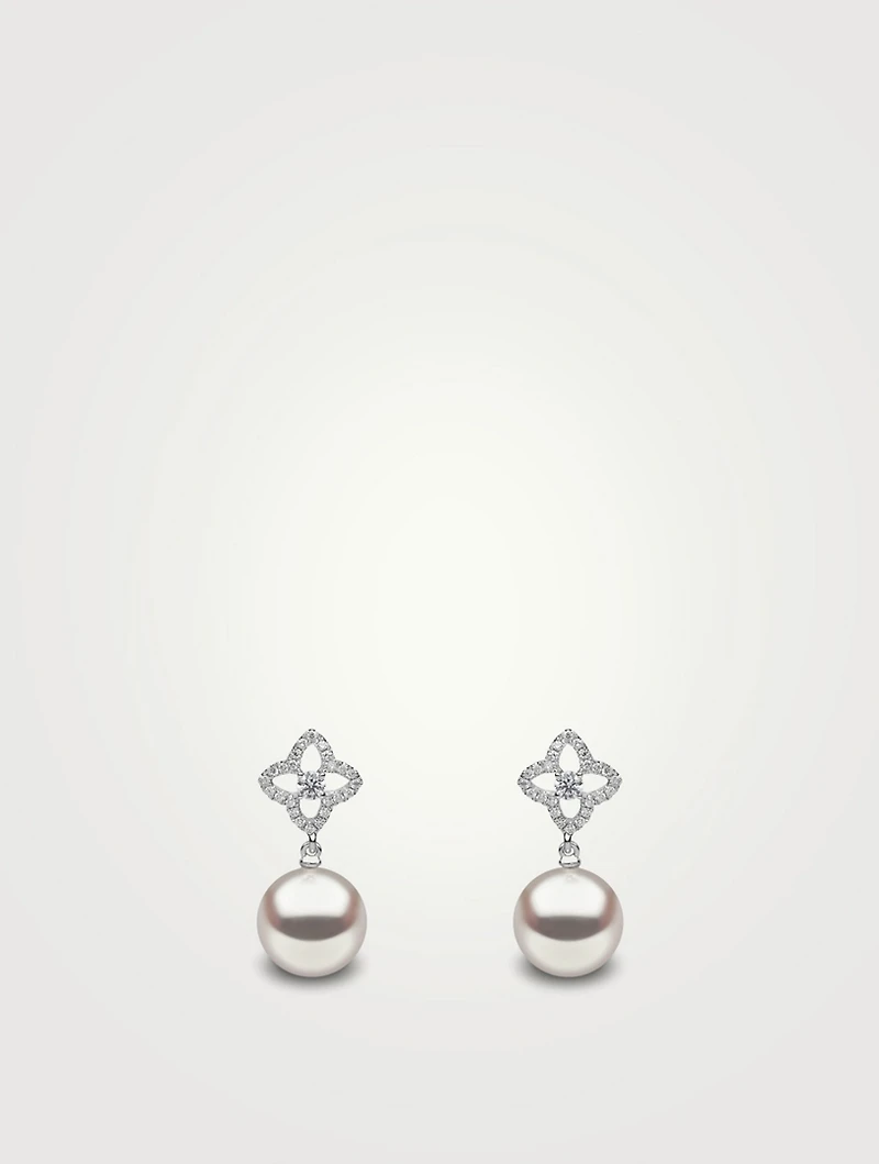 18K White Gold Australian South Sea Pearl Earrings With Diamonds