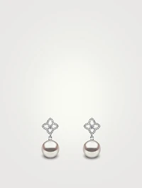 18K White Gold Australian South Sea Pearl Earrings With Diamonds