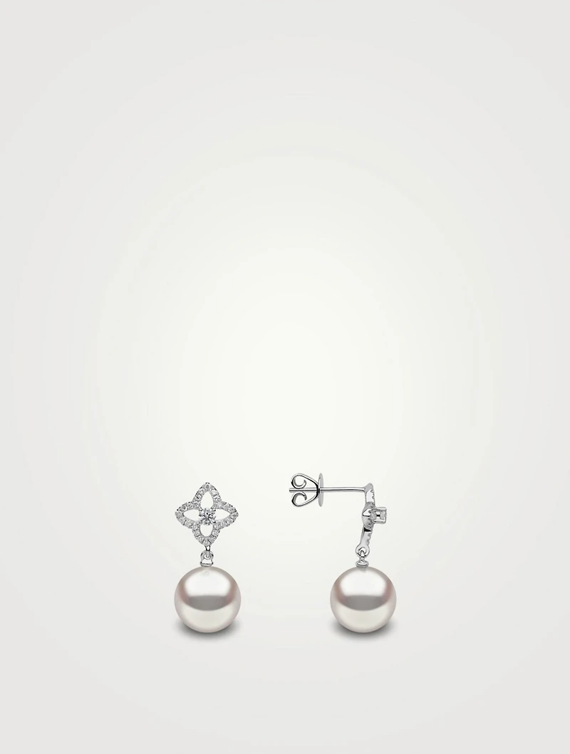 18K White Gold Australian South Sea Pearl Earrings With Diamonds