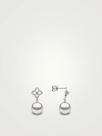 18K White Gold Australian South Sea Pearl Earrings With Diamonds