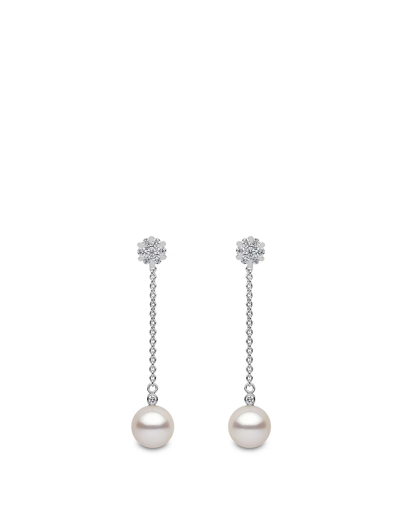 18K White Gold Pearl Earrings With Diamonds