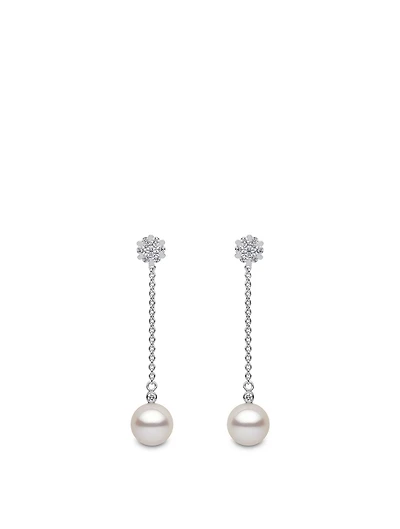 18K White Gold Pearl Earrings With Diamonds
