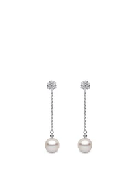 18K White Gold Pearl Earrings With Diamonds