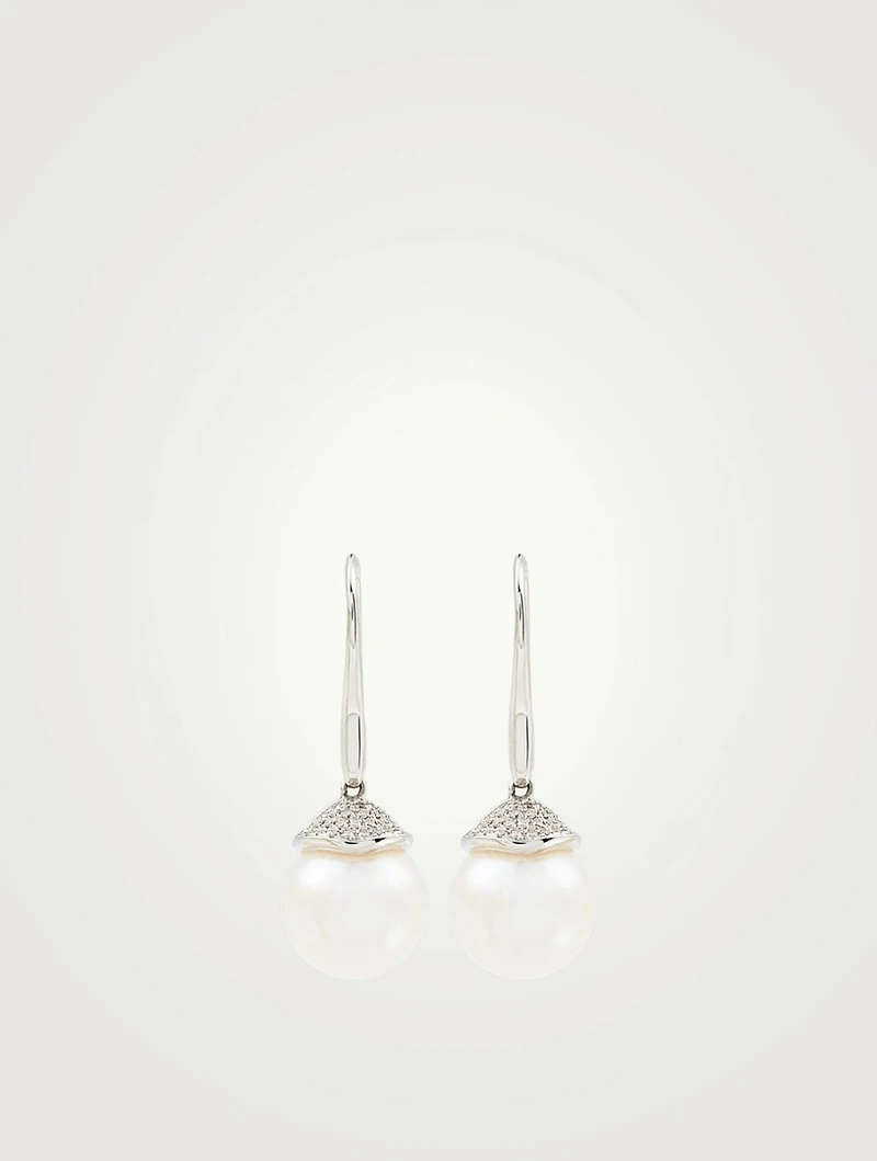 18K White Gold Pearl Earrings With Diamonds