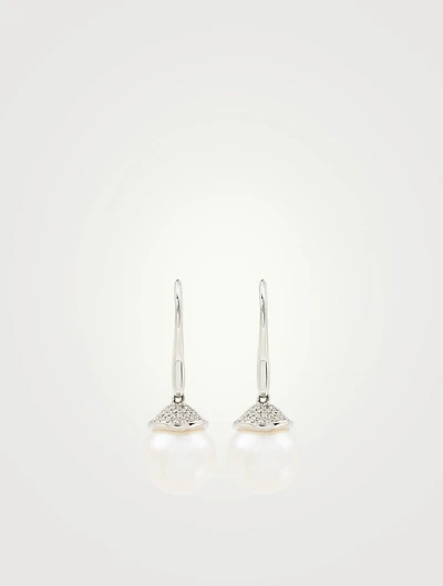 18K White Gold Pearl Earrings With Diamonds