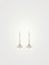 18K White Gold Pearl Earrings With Diamonds