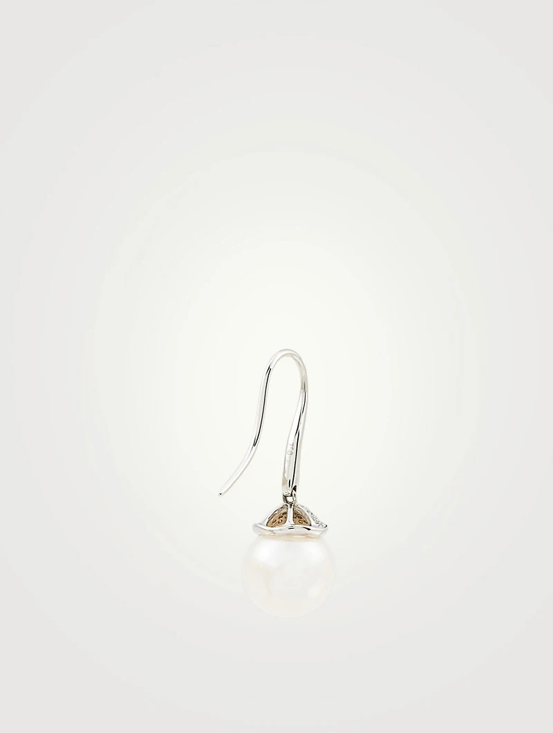 18K White Gold Pearl Earrings With Diamonds
