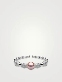 18K White Gold Bangle Bracelet With Pearl And Diamonds