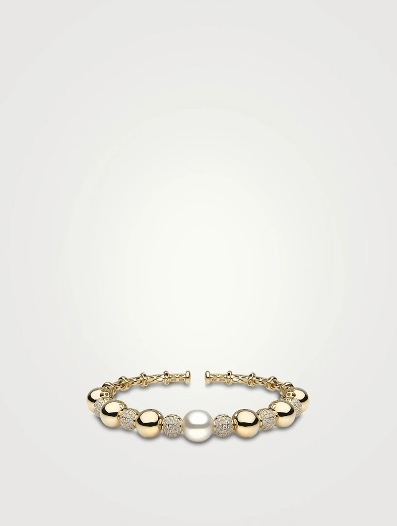 Aurelia 18K Gold Bangle Bracelet With Australian South Sea Pearl And Diamonds