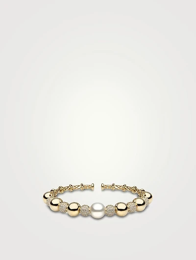 Aurelia 18K Gold Bangle Bracelet With Australian South Sea Pearl And Diamonds