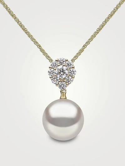 18K Gold Pendant Necklace With Pearl And Diamonds
