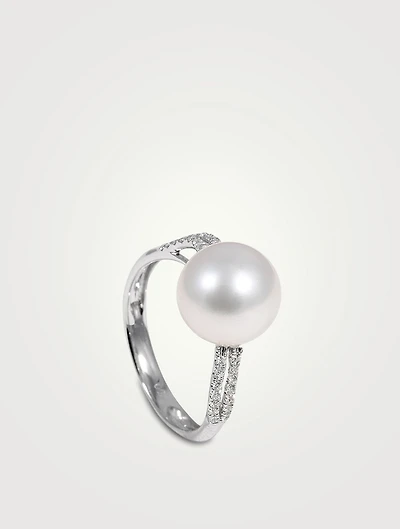 18K White Gold Pearl Ring With Diamonds