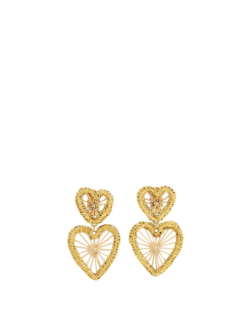 Golden Heartbreakers  Iraca Palm And Gold-Plated Bronze Drop Earrings
