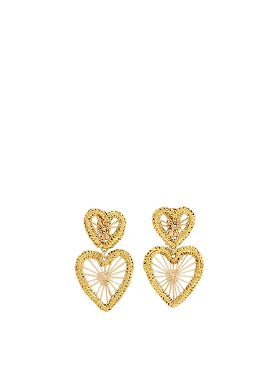Golden Heartbreakers  Iraca Palm And Gold-Plated Bronze Drop Earrings