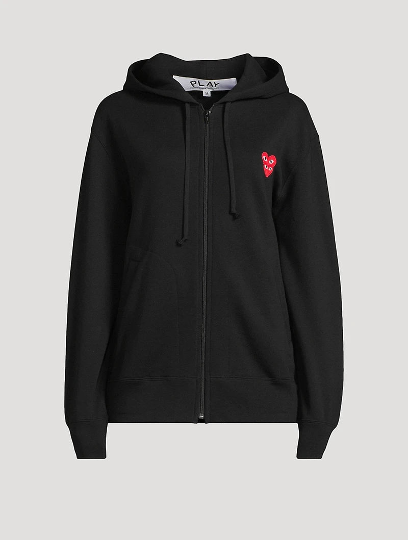 Cotton Zip Hoodie With Overlapping Heart