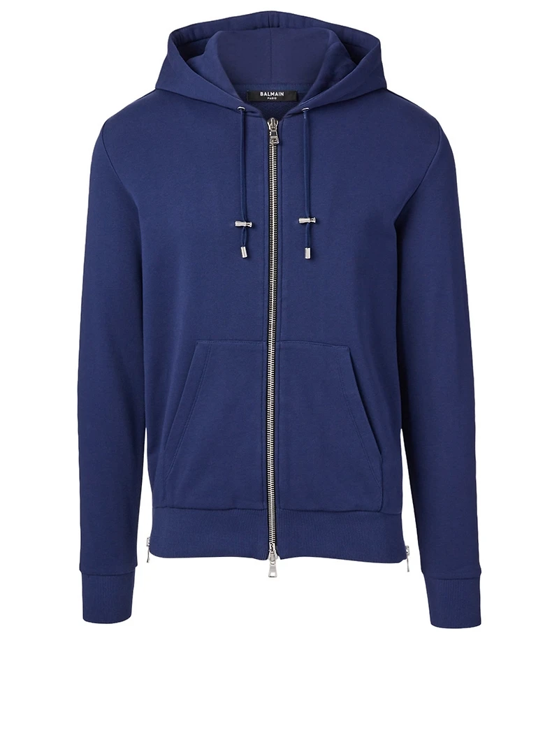 Cotton Zip Hoodie With Rubber Logo