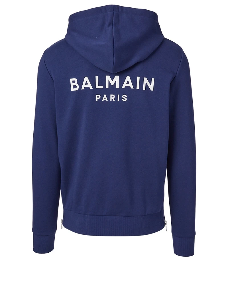 Cotton Zip Hoodie With Rubber Logo