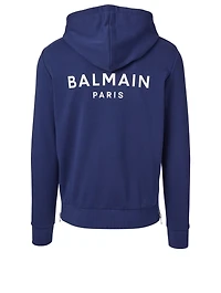 Cotton Zip Hoodie With Rubber Logo