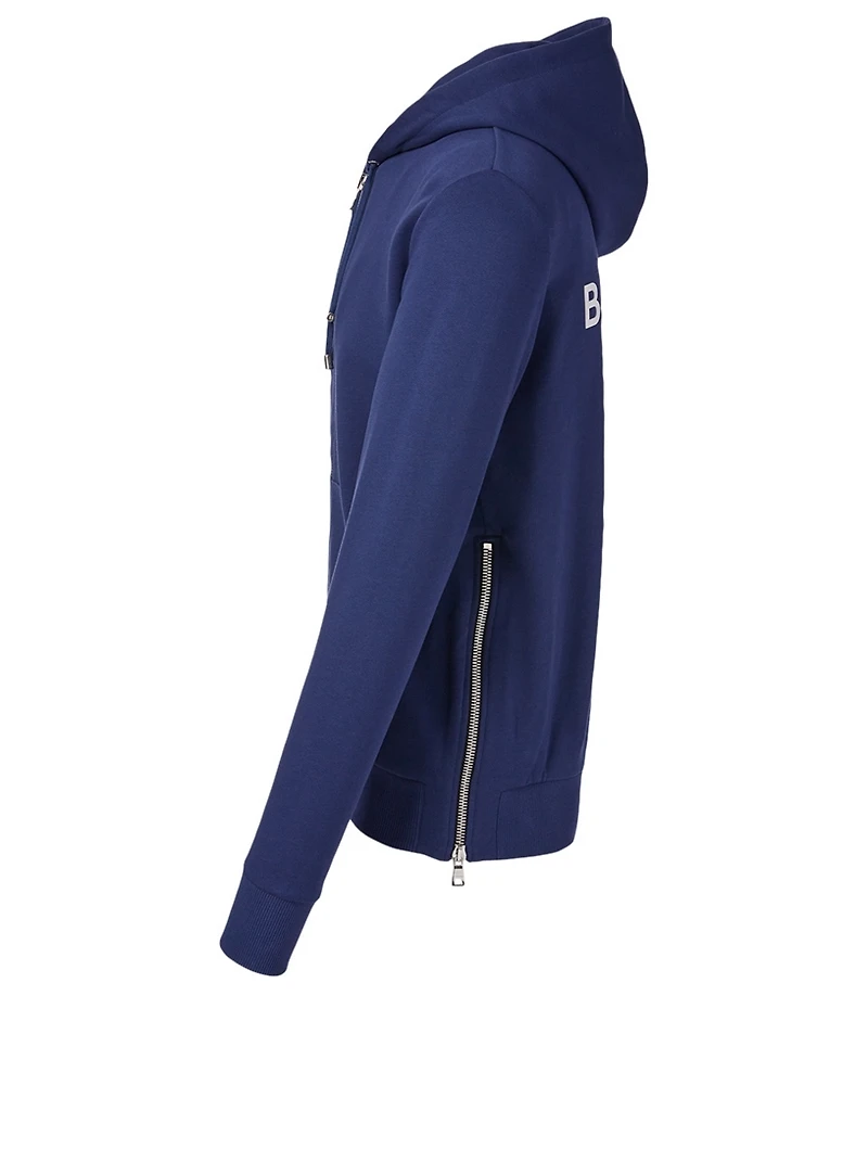 Cotton Zip Hoodie With Rubber Logo