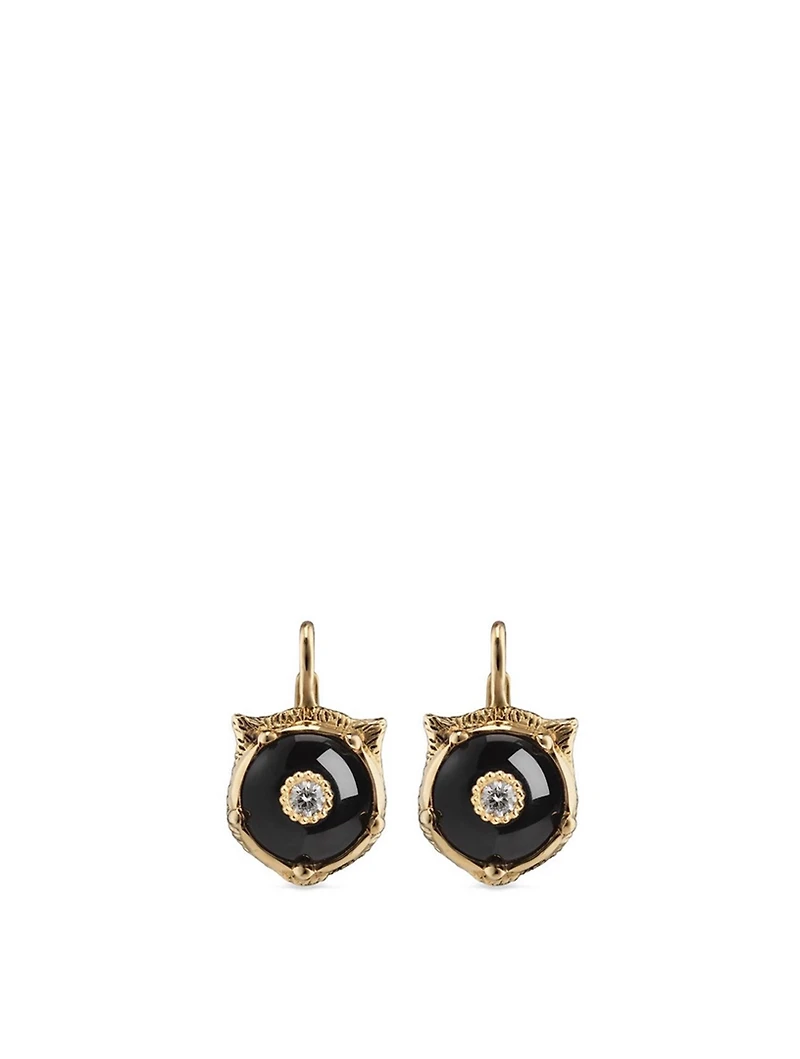 Le Marché Des Merveilles 18K Gold Feline Earrings With Onyx And Diamonds