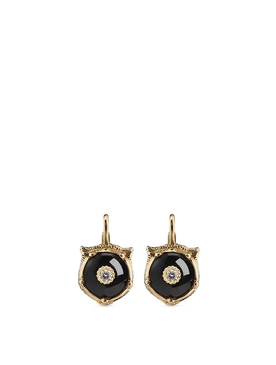 Le Marché Des Merveilles 18K Gold Feline Earrings With Onyx And Diamonds