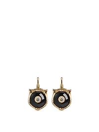 Le Marché Des Merveilles 18K Gold Feline Earrings With Onyx And Diamonds