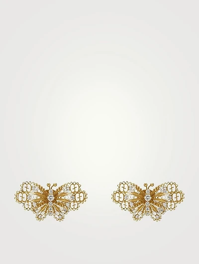 18K Gold Butterfly Stud Earrings With Diamonds