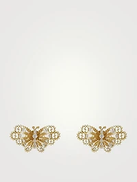 18K Gold Butterfly Stud Earrings With Diamonds