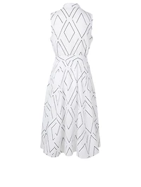Clevete Linen Midi Dress Geometric Print