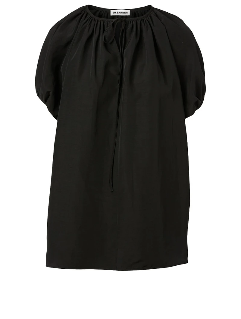 Linen-Blend Puff-Sleeve Blouse