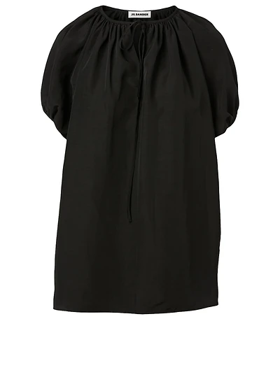Linen-Blend Puff-Sleeve Blouse