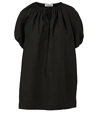 Linen-Blend Puff-Sleeve Blouse