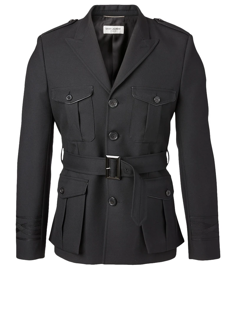 Wool And Silk Military Jacket With Belt