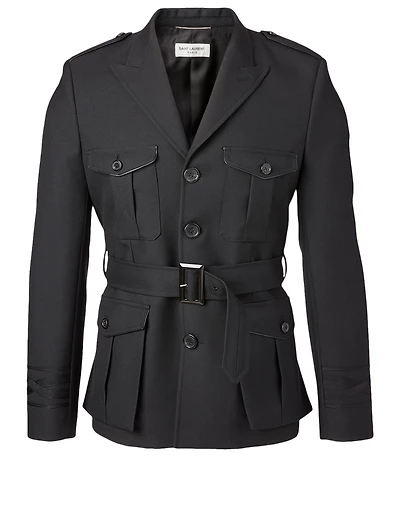 Wool And Silk Military Jacket With Belt