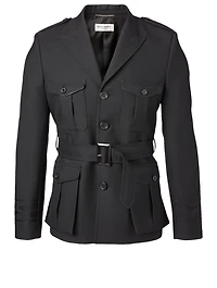 Wool And Silk Military Jacket With Belt