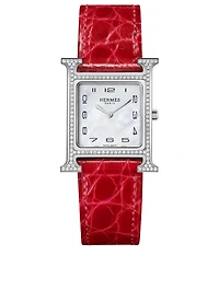 Heure H PM Alligator Strap Watch With Diamonds, 21 x 21 mm