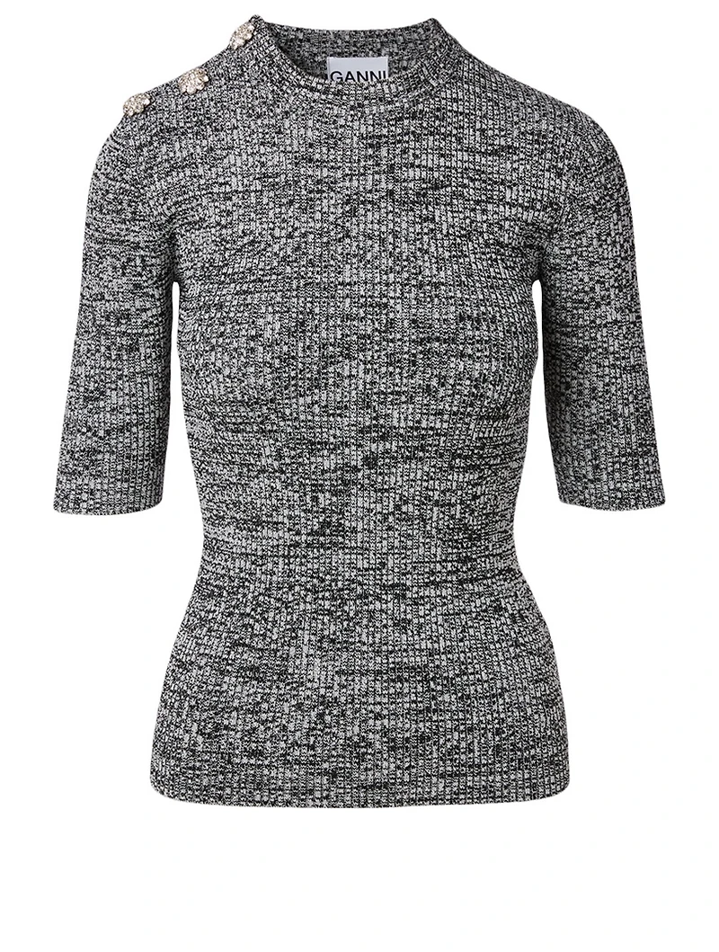 Melange Knit Embellished Top
