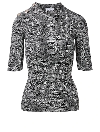 Melange Knit Embellished Top